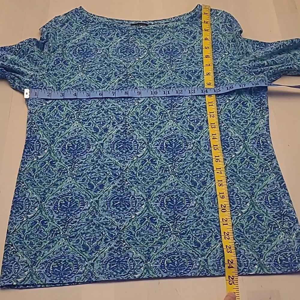 EUC Talbots Blue Patterned Boat Neck Cotton/Modal Blend Top - Picture 5 of 11